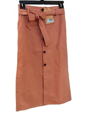 NWT Listicle Rust Button-Front High Waisted Midi Skirt: Small